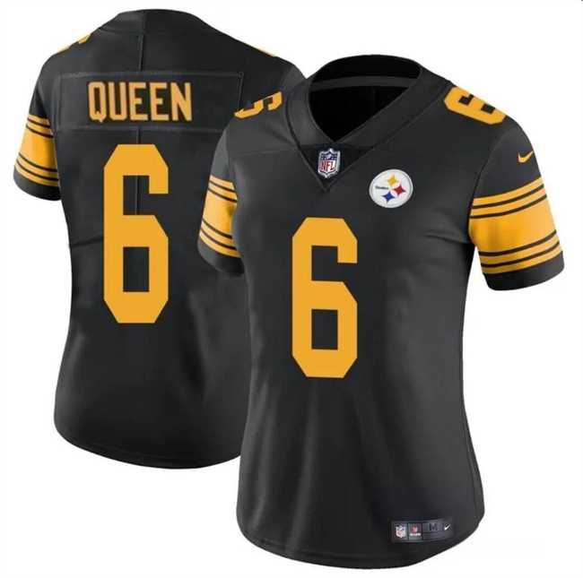 Womens Pittsburgh Steelers #6 Patrick Queen Black Color Rush Football Stitched Jersey Dzhi
